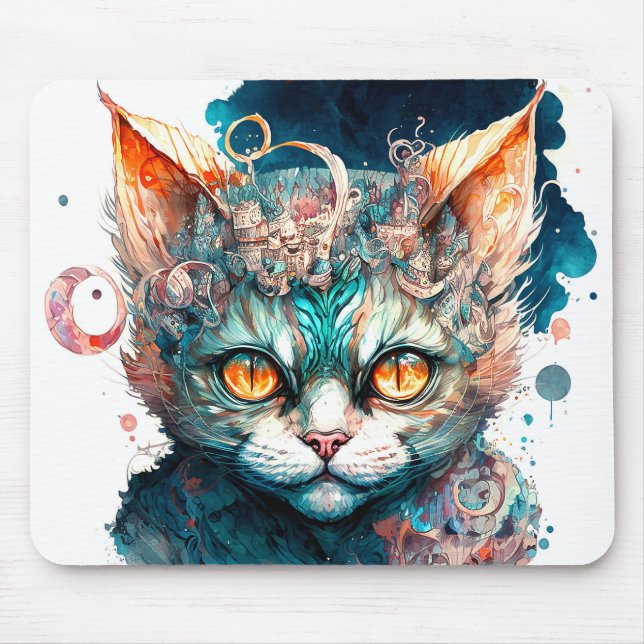 Tapis De Souris Chat aquarelle en style steampunk (Devant)