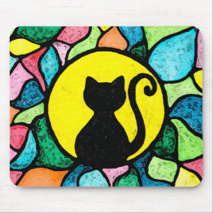 Tapis De Souris Chat artistique Mousepad d'aquarelle en verre