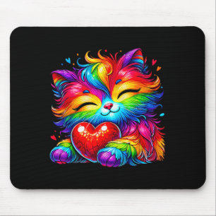 Tapis De Souris Chat au cœur arc-en-ciel, Saint-Valentin mignon po