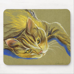 Tapis De Souris Chat avec des yeux d'or - dessin en pastel
