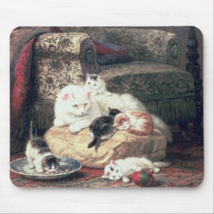 Tapis De Souris Chat avec ses chatons sur un coussin