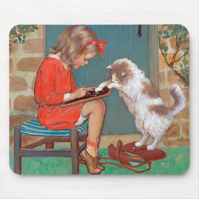 Tapis De Souris Chat avec une fille, Jessie Willcox Smith (Devant)
