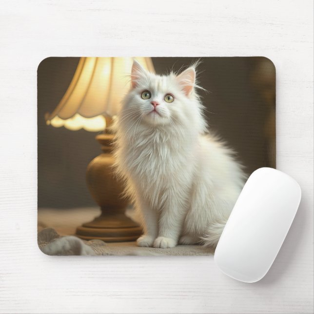 Tapis De Souris Chat Blanc Assis Dans Lamplificateur Chaud (Avec souris)