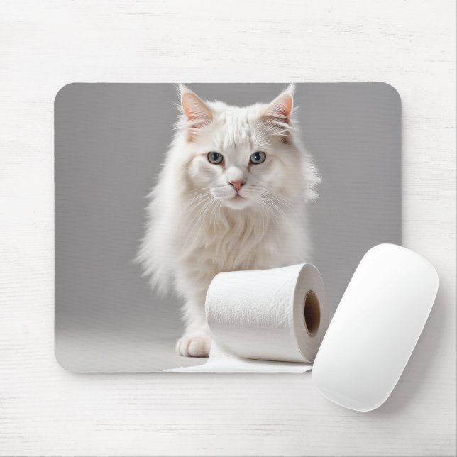 Tapis De Souris Chat Blanc Avec Papier Toliet (Avec souris)