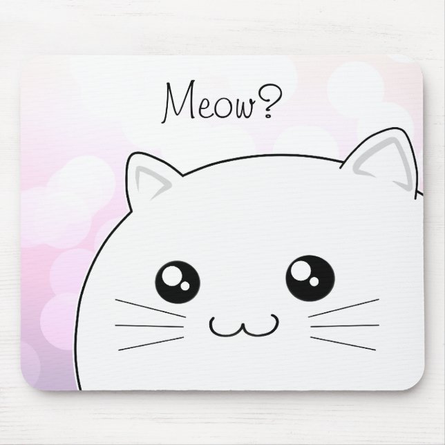 Tapis De Souris Chat blanc de minou de kawaii mignon (Devant)