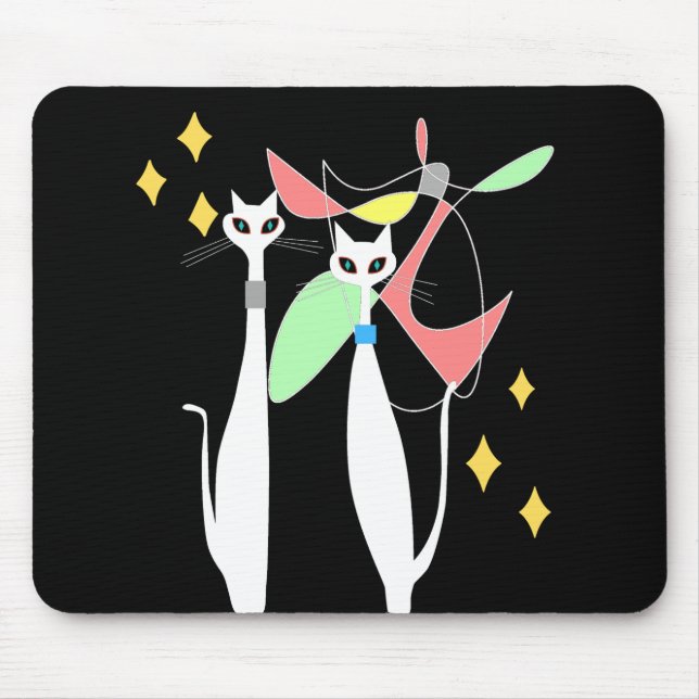 Tapis De Souris Chat blanc moderne de la moitié du siècle atomique (Devant)