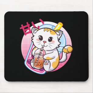 Tapis De Souris Chat Boba Tea Bubble Tea Amoureux des chats Anime 