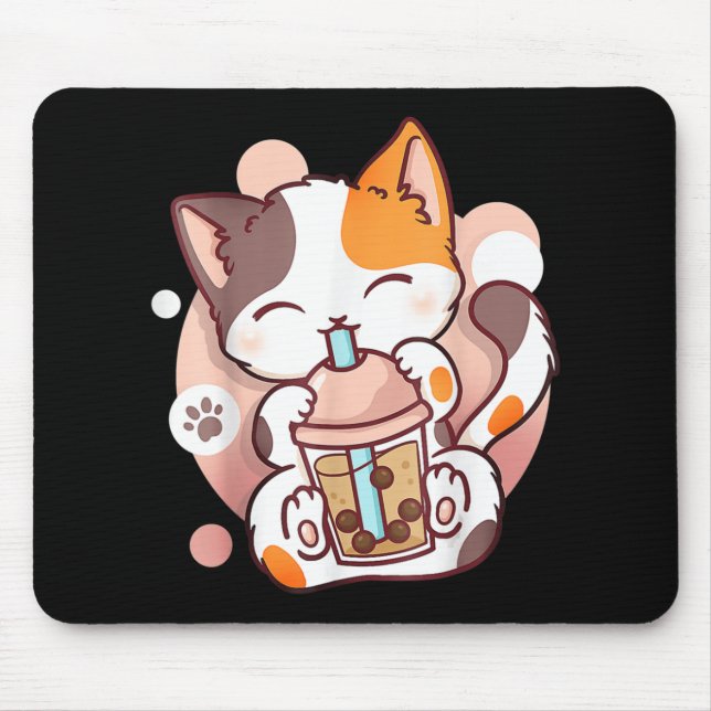 Tapis De Souris Chat Boba Tea Buble Tea Anime Kawaii Neko (Devant)