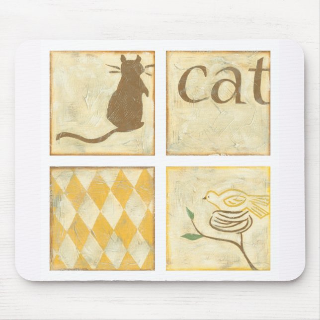Tapis De Souris Chat Brown et oiseau jaune par Chariklia Zarris (Devant)