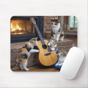 Tapis De Souris Chat calicot avec chatons et guitare