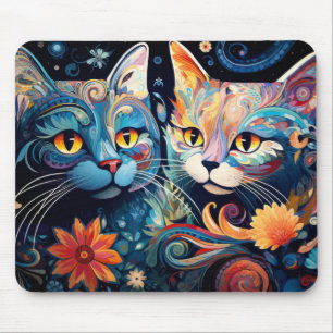 Tapis De Souris Chat Colorful Animal Enchanter Abstrait