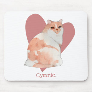 Tapis De Souris Chat Cymric Aquarelle Kitty Coeur rose