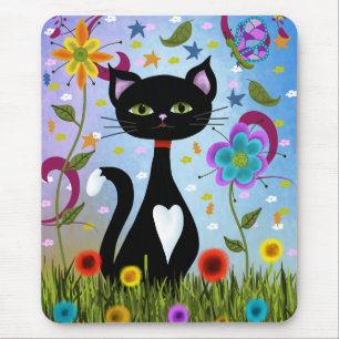 Tapis De Souris Chat Dans Un Jardin D'art Abstrait
