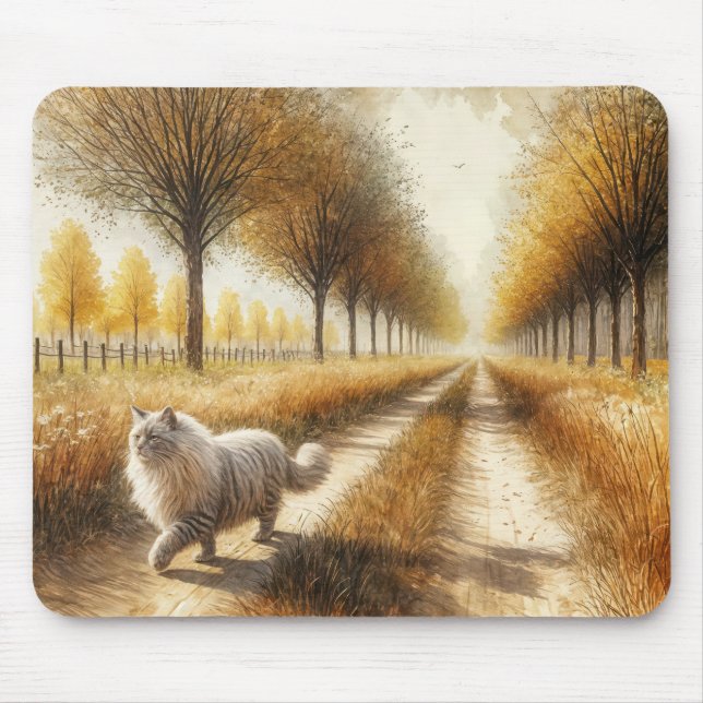 Tapis De Souris Chat d'automne marche vers le bas Dirt Road (Devant)