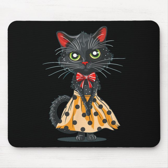 Tapis De Souris Chat De Bow Drôle En Robe De Pointe Polka (Devant)