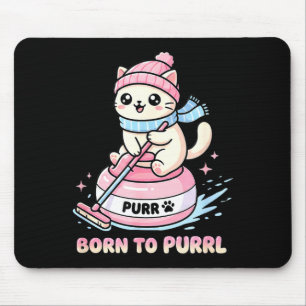 Tapis De Souris Chat de curling drôle né pour ronronner - Te d'hiv