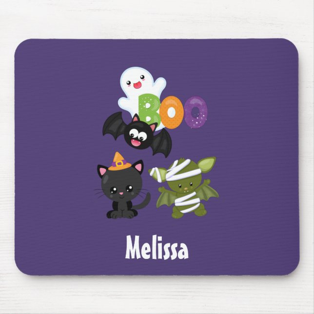 Tapis De Souris Chat de Cute Halloween, bat, mummy et ghost (Devant)
