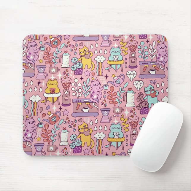 Tapis De Souris Chat De Dessin S'Amuse Sur Rose (Avec souris)