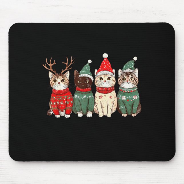 Tapis De Souris Chat de Meowy Catmas Noël Lumières Xmas Pyjama Cha (Devant)