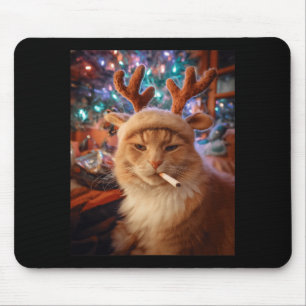 Tapis De Souris Chat de Noël Fumant une Cigarette Mème Confort Gen