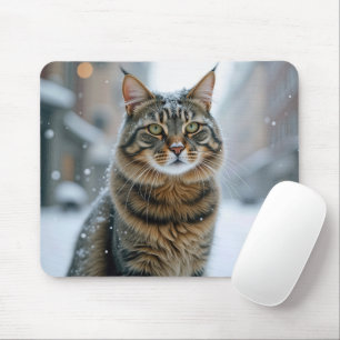 Tapis De Souris Chat de rue en ville dans la neige