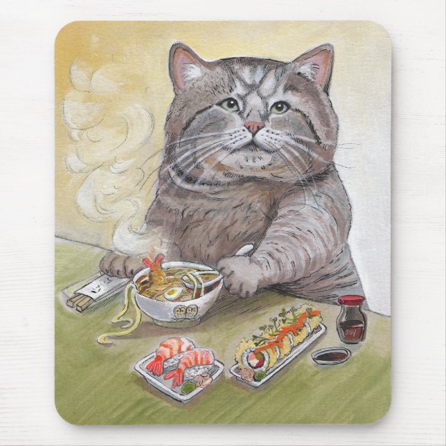 Tapis De Souris Chat de sushi - Udon Mousepad de Tempura (Devant)