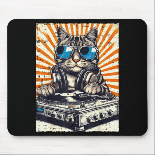 Tapis De Souris Chat Dj Casque Platine Vinyle Musique Vintage Edm