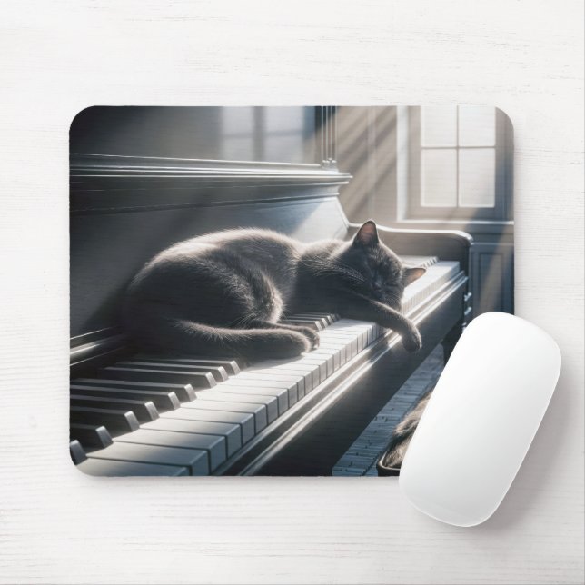 Tapis De Souris Chat dormir sur un clavier de piano (Avec souris)