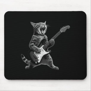 Tapis De Souris Chat Drôle Jouant Rock And Roll Guitar Hommes Femm