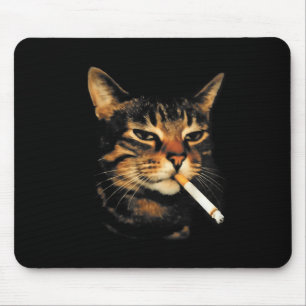 Tapis De Souris Chat drôle qui fume une cigarette Mème idiot de ch