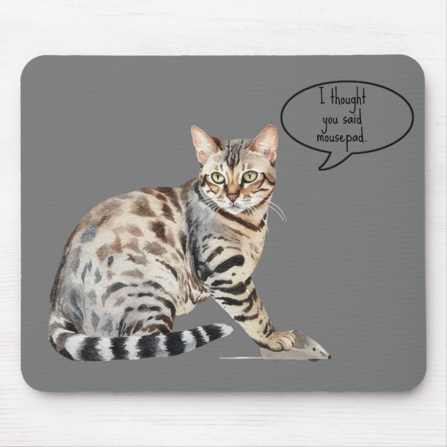 Tapis De Souris Chat du Bengale tacheté avec souris sur une plaque (Devant)