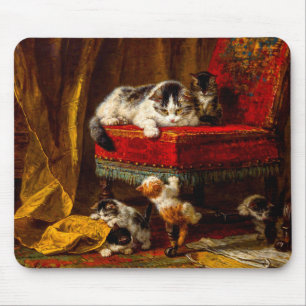 Tapis De Souris Chat et chatons Jouer avec chaise