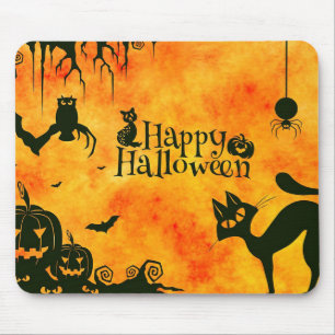 Tapis De Souris Chat et citrouilles éffrayants heureux Mousepad de
