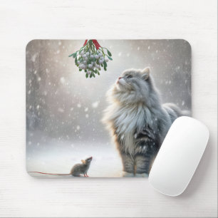 Tapis De Souris Chat et souris sous Mistletoe