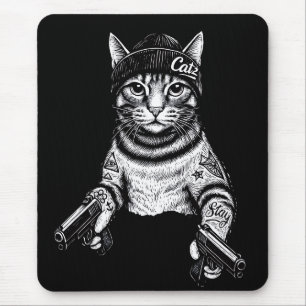 Tapis De Souris Chat gangster tatoué Art Kitty Streetwear Cool