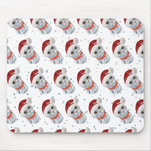 Tapis De Souris Chat gris argent mignon avec collier de chat Noël
