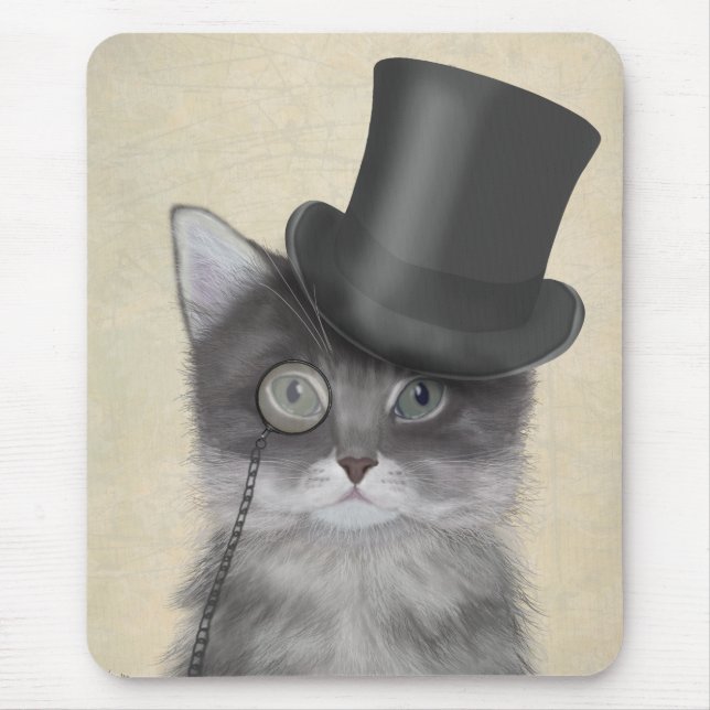 Tapis De Souris Chat gris avec chapeau supérieur (Devant)