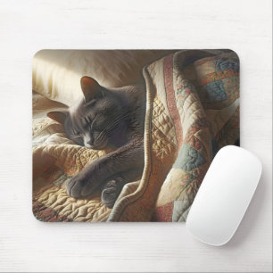 Tapis De Souris Chat Gris Dormant Sous Une Planche