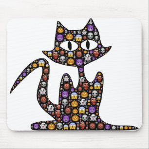 Tapis De Souris Chat Halloween Emoji Effrayant Icônes Éffrayantes