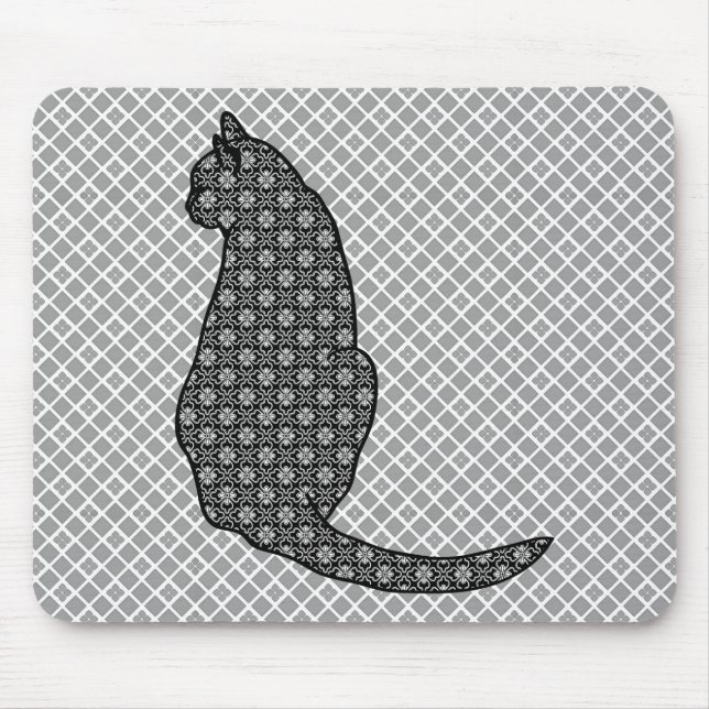 Tapis De Souris Chat japonais - copie noire et blanche de kimono (Devant)