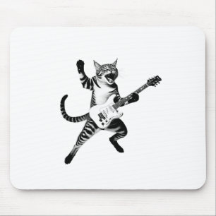 Tapis De Souris Chat Jouer Guitare Rock Et Roll Band Hommes Femmes
