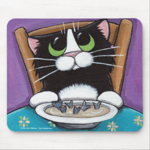 Tapis De Souris Chat lunatique mignon de smoking mangeant de la