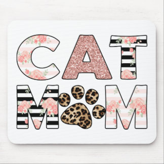 Tapis De Souris Chat Maman Rose Floral & Leopard Paw