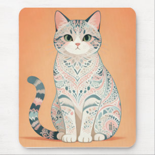 Tapis De Souris Chat Mandala Boho Kitty Paisley Ornemental Paste