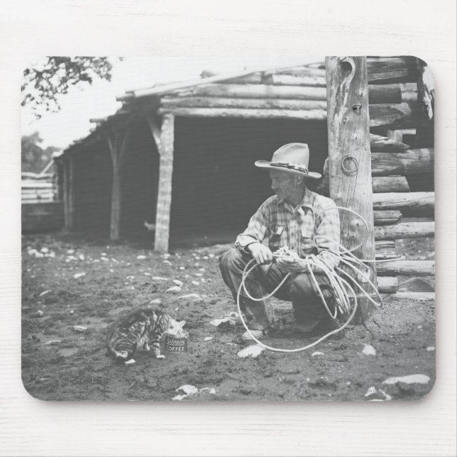 Tapis De Souris Chat mangeant hors d'un café Can. (Devant)