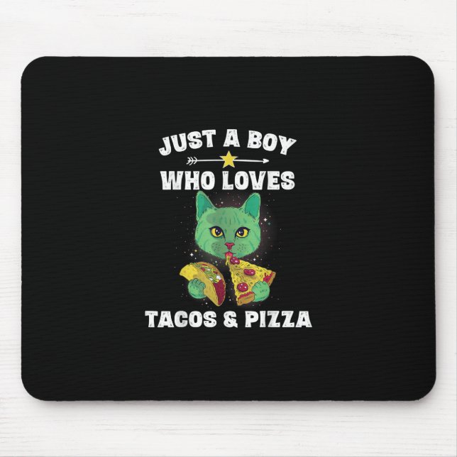 Tapis De Souris Chat Manger Pizza Et Taco Dans L'Espace Drôle Dire (Devant)