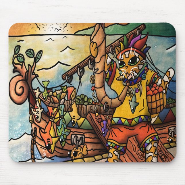 Tapis De Souris Chat marchand du port de pêche (Devant)