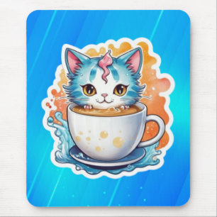 Tapis De Souris Chat Mignon Avec Mug À Café Dessin Animé-94678