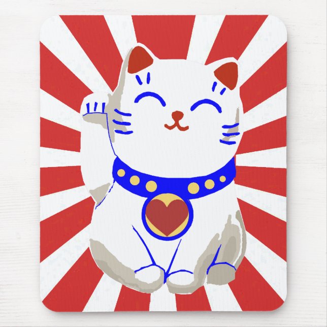 Tapis De Souris Chat mignon chanceux de neko sur le Soleil Levant (Devant)