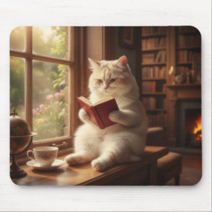Tapis De Souris Chat Mignon en Train de Lire